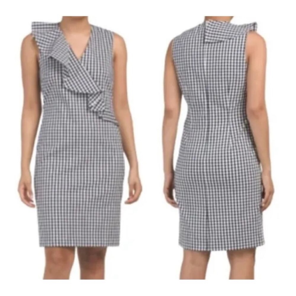 J. McLaughlin Kathryn Navy White Gingham Ruffle Sheath Dress
